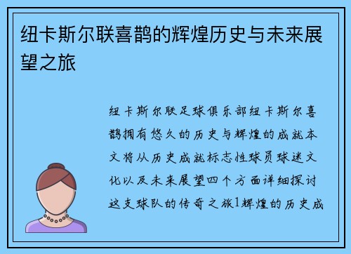 纽卡斯尔联喜鹊的辉煌历史与未来展望之旅