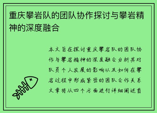 重庆攀岩队的团队协作探讨与攀岩精神的深度融合